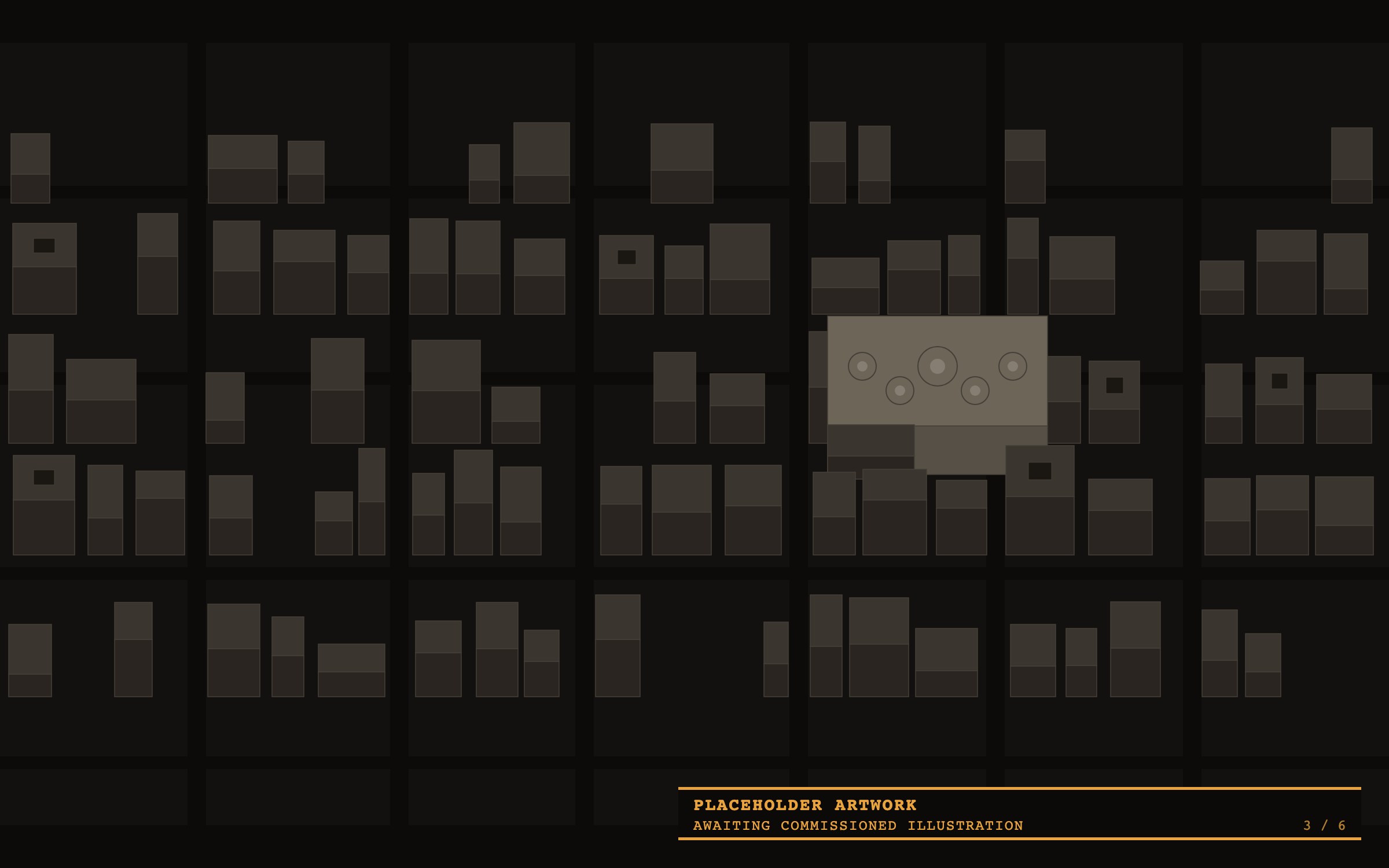 Diagrammatic aerial, tile 3 of 6: Hammam al-Sammara, a low bathhouse block carrying a cluster of small domes, among the courtyard houses of the Old City.