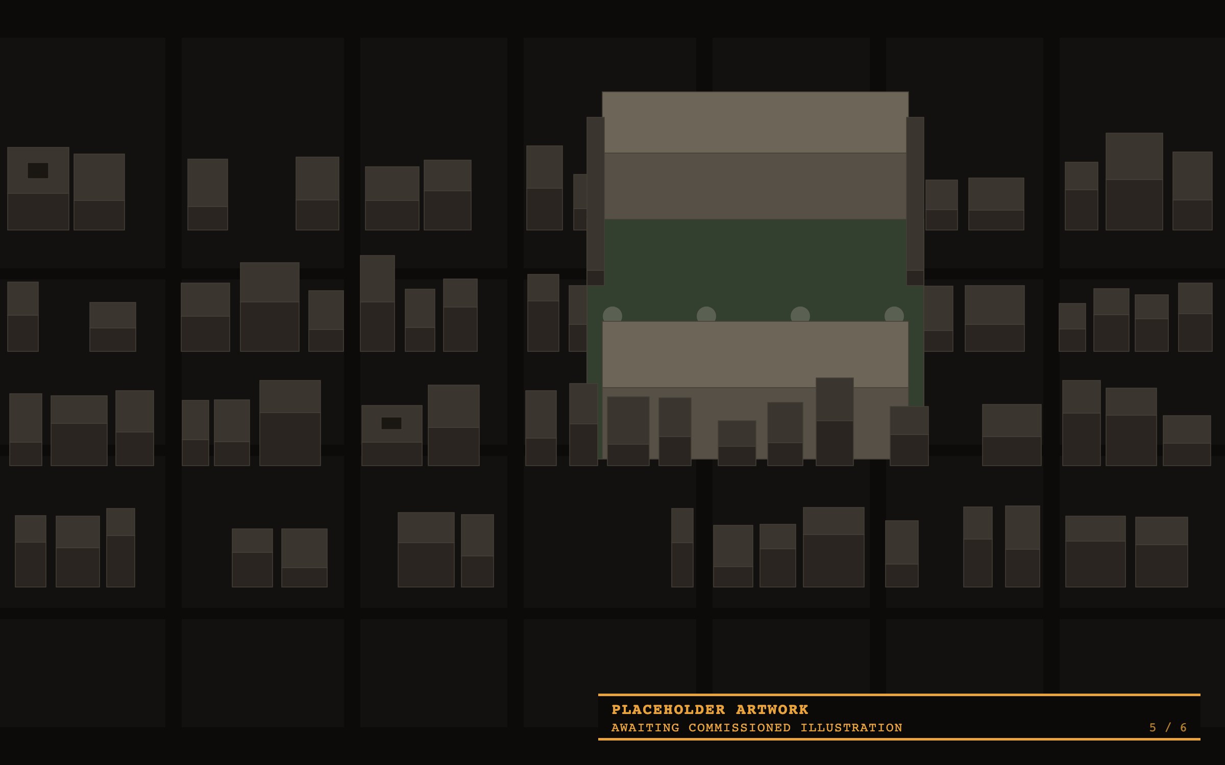Diagrammatic aerial, tile 5 of 6: Qasr al-Basha, two buildings facing each other across a planted walled garden.